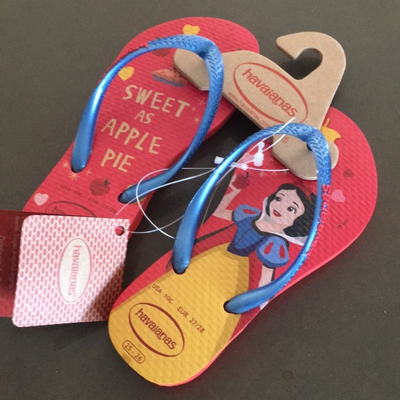 NWT! Girls HAVAIANAS Disney Snow White red/blue flip flop sandals. Size 10. - Picture 2 of 4